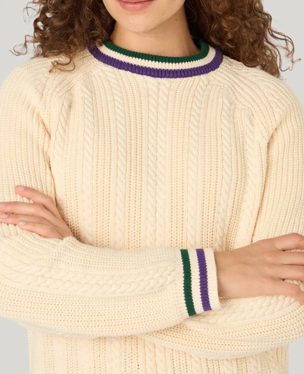 Wimbledon Knitwear | Sweatshirts & Hoodies-Cable Knit Crew Neck Sweater in Cream
