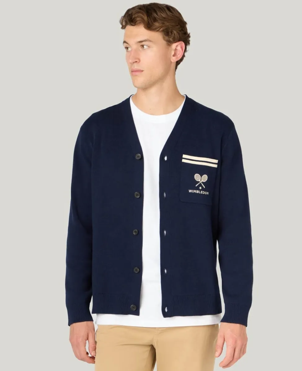 Wimbledon Knitwear | Sweatshirts & Hoodies-Crossed Racket Cardigan in Navy