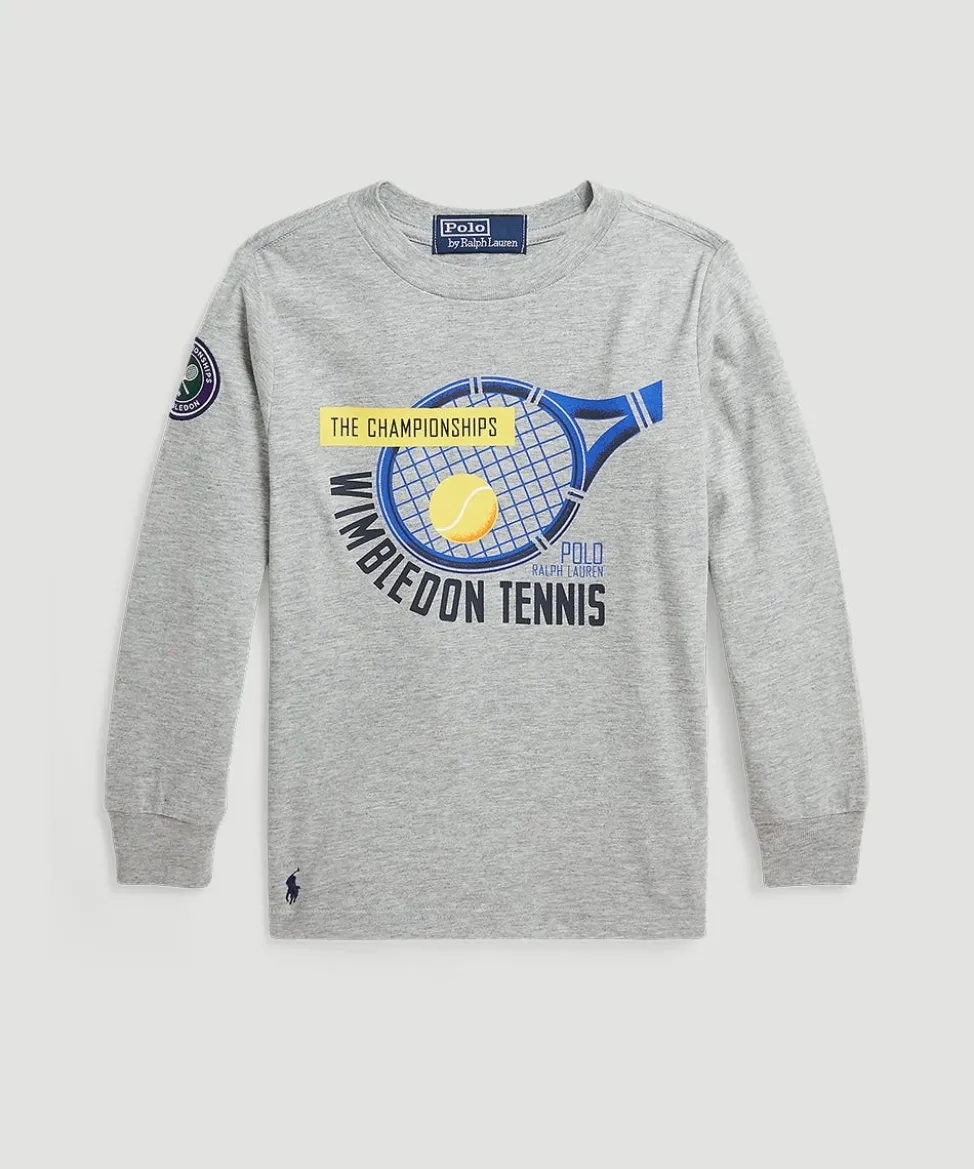 Wimbledon Tops & T-Shirts-Polo Ralph Lauren Kids Cotton Long-Sleeve Graphic T-Shirt - Grey