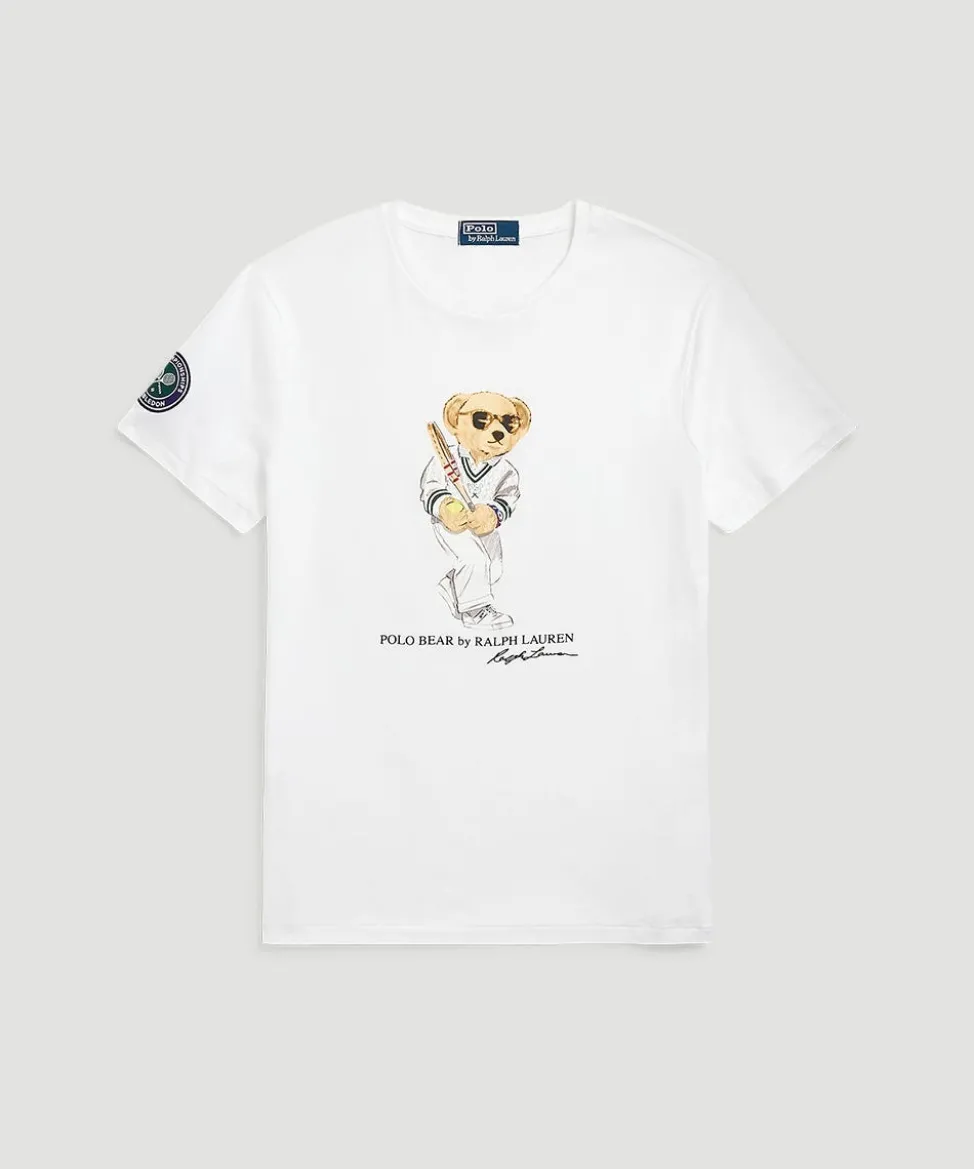 Wimbledon T-Shirts-Polo Ralph Lauren Mens Custom Slim Polo Bear T-Shirt - White