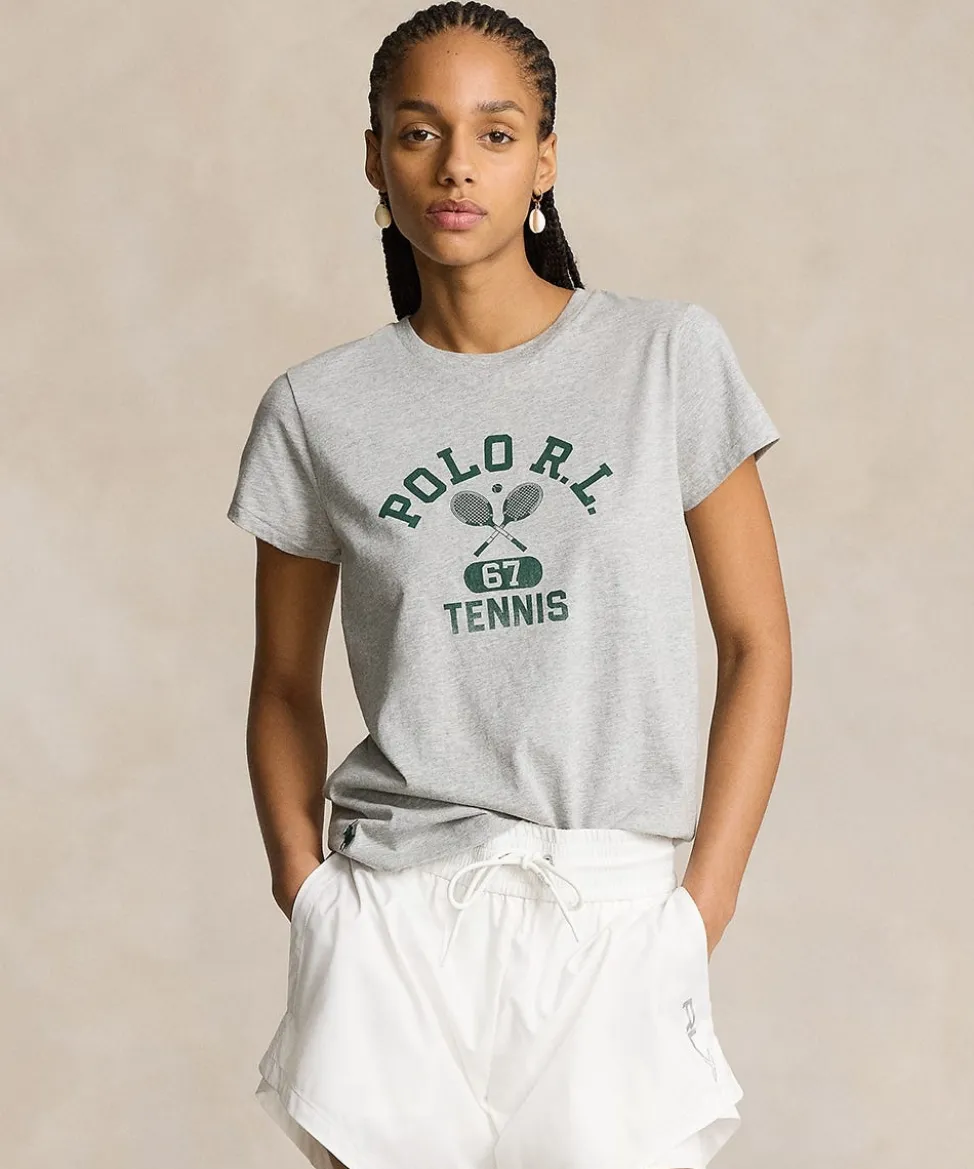 Wimbledon Tops & T-Shirts-Polo Ralph Lauren Womens Graphic Jersey T-Shirt - Grey