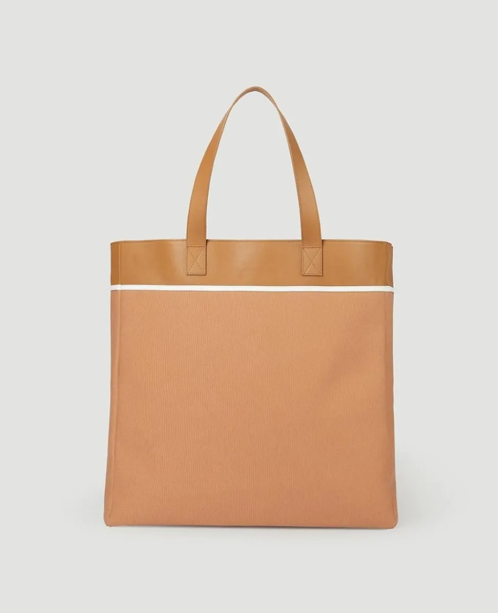 Wimbledon Tote | Bags-Leather & Canvas Racket Tote Bag - Tan