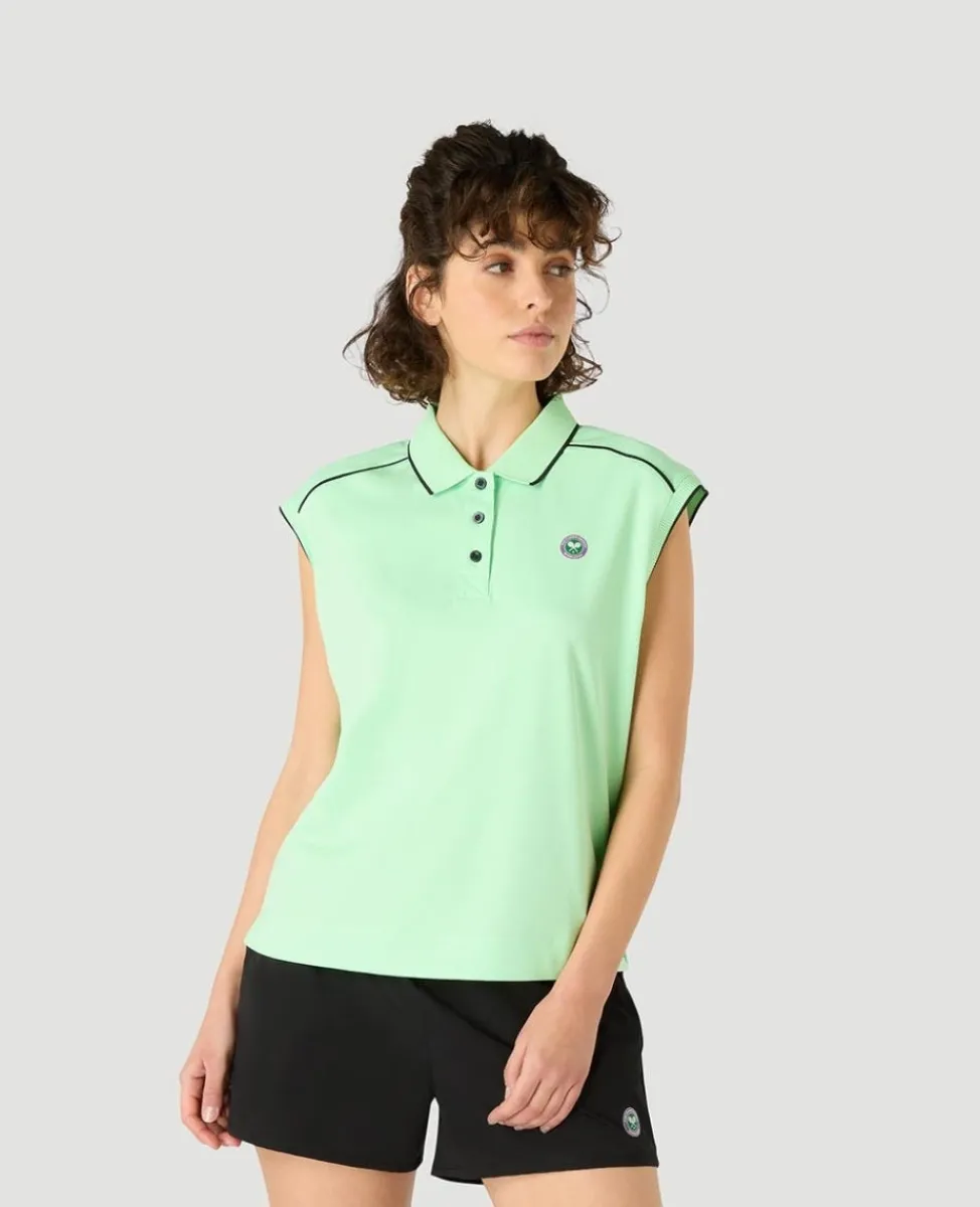 Wimbledon Tops & T-Shirts-Womens Cap Sleeved Polo - Green