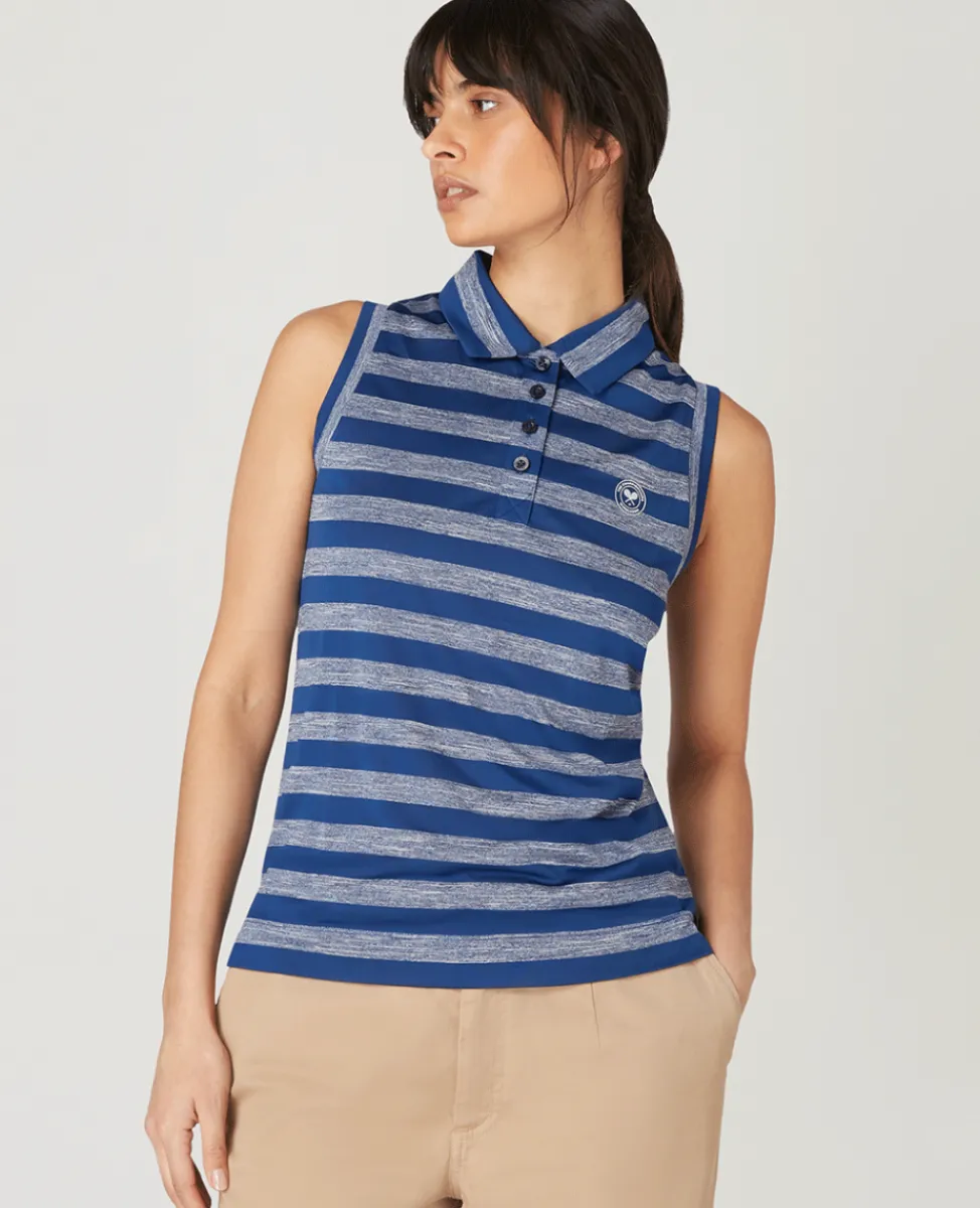 Wimbledon Tops & T-Shirts-Womens Sleeveless Polo - Navy & White