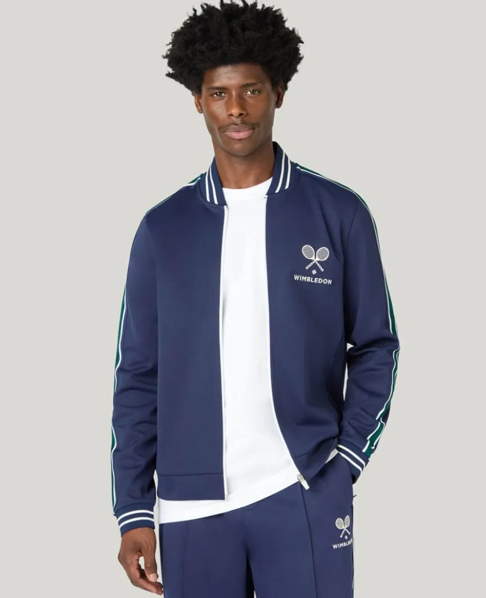 Wimbledon Jackets & Coats-Zip Front Stripe Track Jacket in Navy
