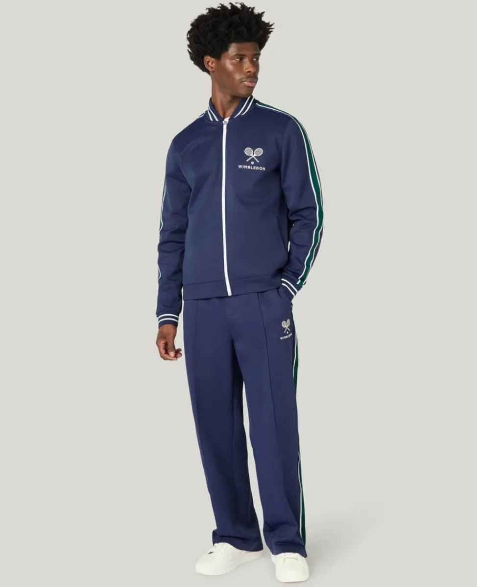 Wimbledon Jackets & Coats-Zip Front Stripe Track Jacket in Navy